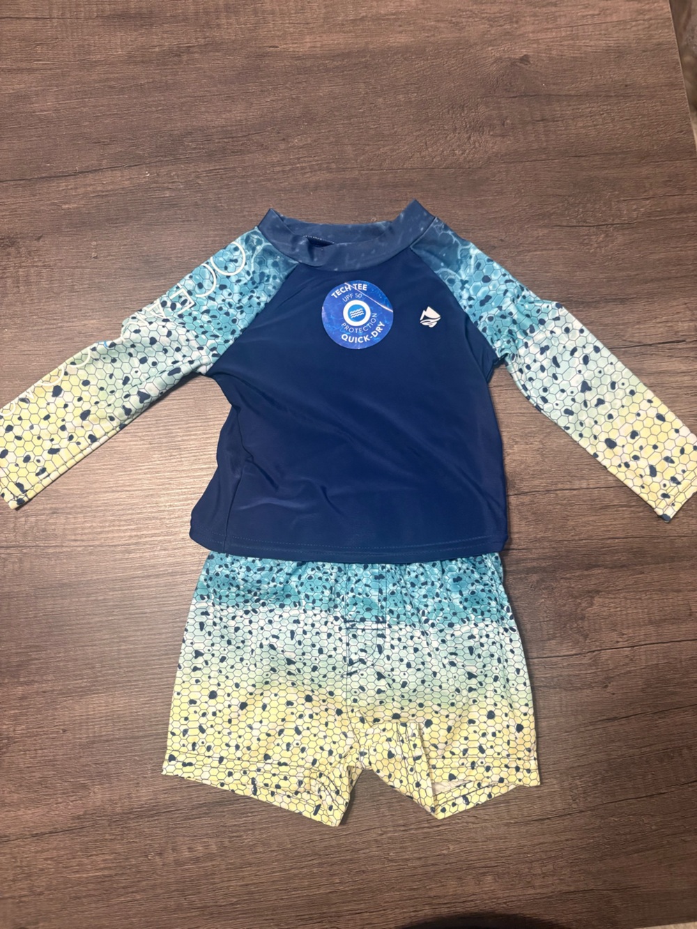 Ocean + Coast Navy and Blue-Green Gradient Kids Long Sleeve Swim Rashguard Set